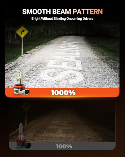 SEALIGHT L2S HB3 H9 Bulb Combo 10X compatible 90000 Lumens 9005 H11 for Fog Light and Powersports Headlights, 6500K Cool White Light, Plug and Play, 4 Pack