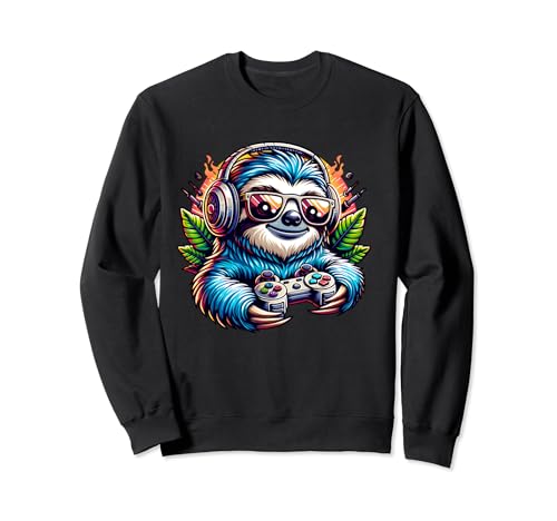 Sloth Gamer en acción Cool Nerd Gaming Design Sudadera