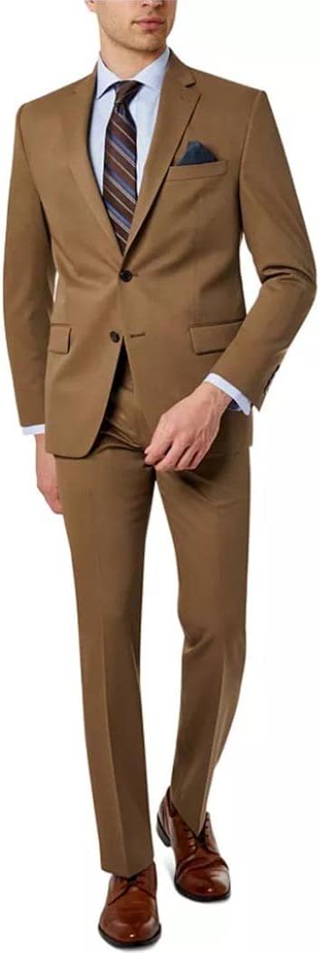 Men 2 Pieces Brown Notch Lapel Two Button Tuxedo Wedding Prom Groomsmen Slim Fit Suit Blazer Pants