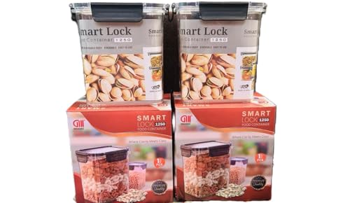 Image of Smart Lock Airtight Food Storage Containers, 1250 ml each, Pack of 2, BPA Free, Black, Microwave Safe, Unbrackable