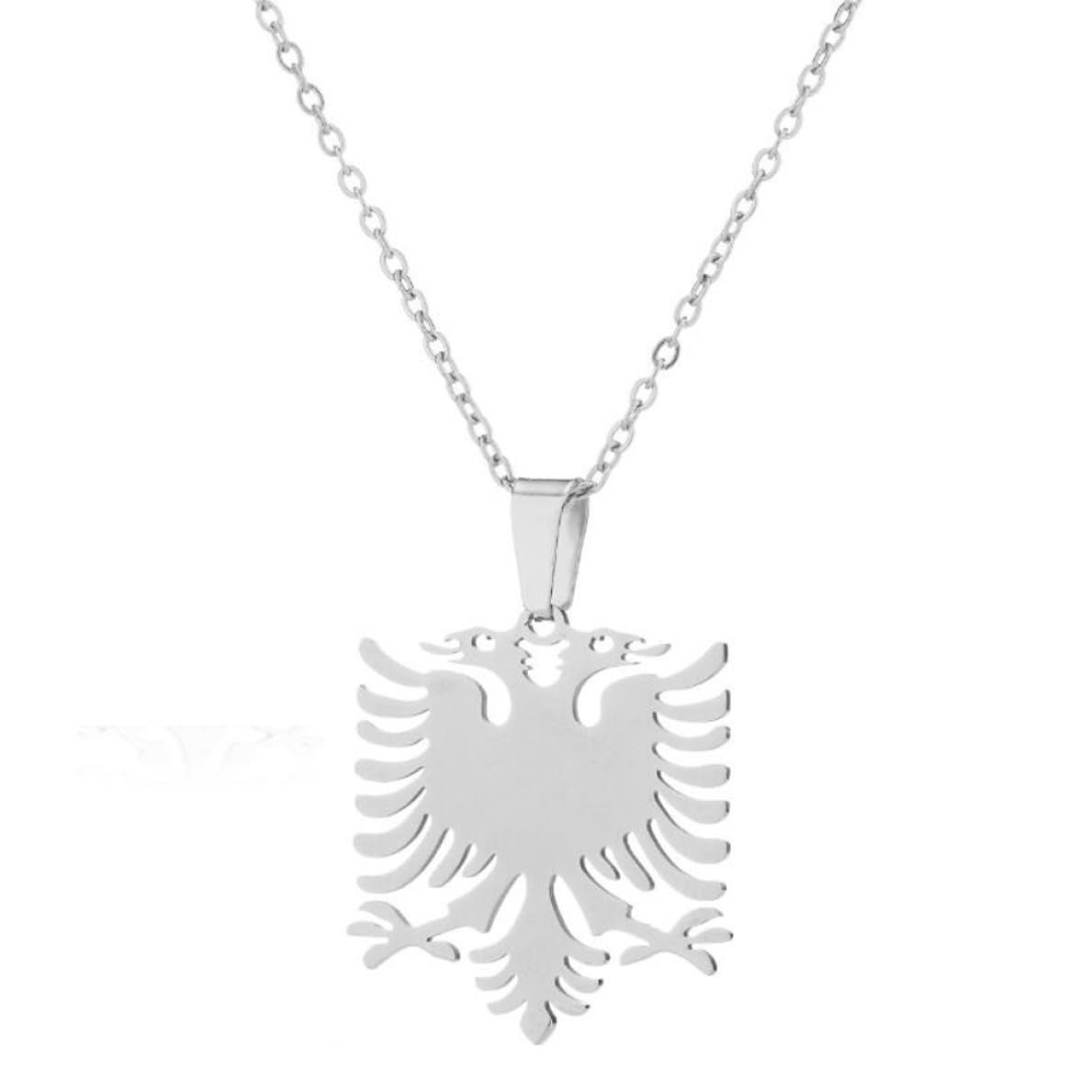 Kit collana con ciondolo orecchini in acciaio inossidabile lucido con aquila albanese, accessori di gioielli per donna uomo (1 paio di orecchini, 1 collana)