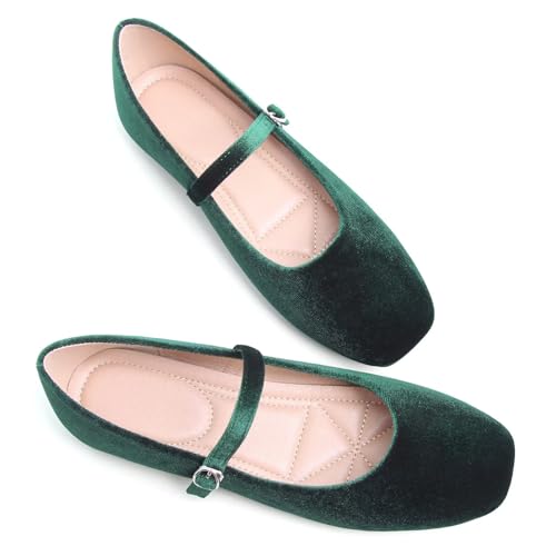 Image of TN TANGNEST Leather Flats for Women Retro Mary Jane Flats | Comfortable Square Toe Slip On Flats with Buckle Strap, Soft Work Flats Office Shoes