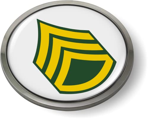 Image of US Army Rank Insignia CAR Emblem Metal Bezel - Staff Sergeant E-6 (SSG) | Official U.S. Army Licensed Product, 3D Domed, Enlisted Soldiers Chrome Badge, Sticker, made by BestLicensePlateFrames