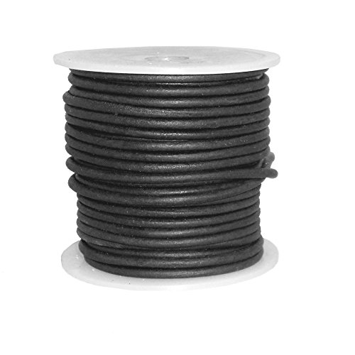 Cords Craft 2mm Round Leather Cord Black Matte Genuine String Cord for Jewelry Making Necklaces, Bracelets, Beading, Work Crafts and Hobby Projects (Black, 21.87 Yards)