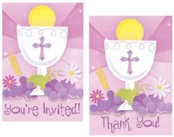 First Communion Invitation and Thank You Cards Combo 20 Piece Pack Pink