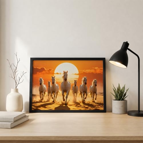 Image of Suneree 7 Horse Vastu Wall Painting (Landscape Collection) (Natural, Design 16, 48L x 33W cm)