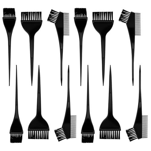 YBEATY 12 Pcs Hair Dye Brush Applicator Kit Hair Coloring Brush Tint Dying Brushes Professional Salon Combs Tools Kits Essential Sharp Tail Comb Mixer for Women Men Home and Salon Use (Black)