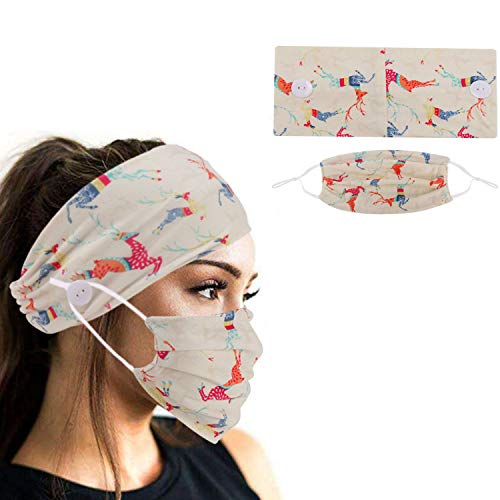 2pcs Face Protection Set - 1 Headband with Buttons + 1 Face Covering for Yoga Sports & Workout (Beige)