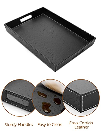 Ranslen Serving Tray,Black Tray For Ottoman Coffee Table Home Decor Elegant Leather Tray (Small) #TOP2