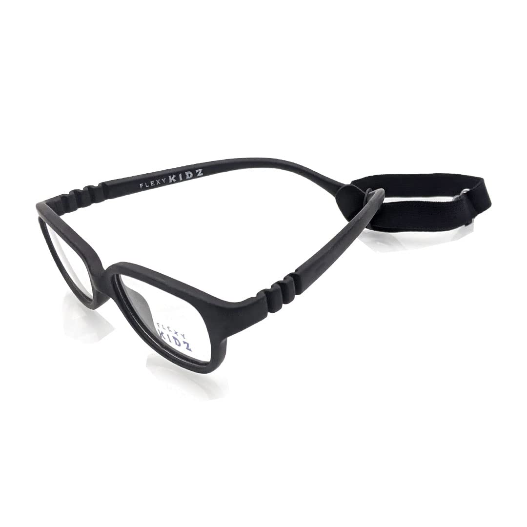 Flexi Kidz Blue Light Blocking Anti Glare Zero Power Unbreakable Eyeglasses Spectacle Frame Protection From TV Mobile Laptop Computer for Kids Girls Boys Unisex With Antislip Silicone Band (Black) - Image 2 thumbnail