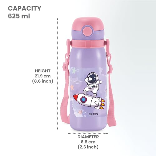 Image of MILTON Torque 650 ISI Certified Stainless Steel Water Bottle, Leak Proof, Rust Proof, Single Walled,1 Yr Warranty, Ideal Sipper Water Bottle for School Kids Bottle, 625 ml, Purple (Astronaut)