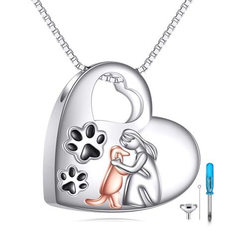 ONEFINITY 925 Sterling Silver Urn Necklace for Ashes Cat/Dog/Owl Ashes Necklace Cremation Jewellery Gifts (dog urn necklace)