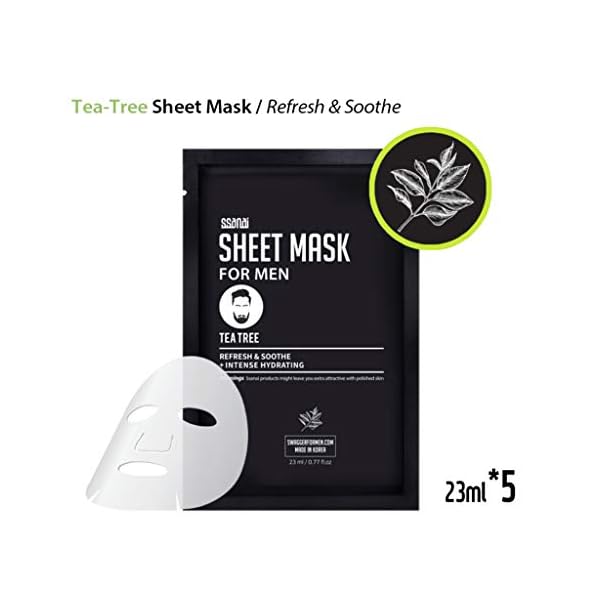 SSANAI-Charcoal-Tea-Tree-Mask-fo-Men-27ml-Pack-of-10-Hydrating-and-Oil-Control-Pore-Care-Men-Facial-Mask-Sheet-Refrehsing-Soothing-Acne-Oily-Skin-After-Shave-Skin-Care SSANAI Charcoal & Tea Tree Mask fo Men 27ml Pack of 10 - Hydrating and Oil Control Pore Care Men Facial Mask Sheet, Refrehsing & Soothing, Acne Oily Skin, After Shave Skin Care
