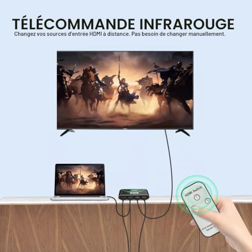 Répartiteur HDMI 4K avec télécommande, boîtier Switch HDMI 3 en 1, commutateur HDM en Aluminium à 3 Ports, supporte 4K HD 3D 1080P pour boîtier câble,Fire Stick,Nintendo Switch,Xbox,PS3/4,DVD Blu-Ray – vue 4