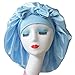 Bonnet Queen Light blue Jumbo large satin Bonnet silk Night Sleeping Cap stretchy tie band bonet for Women long Curly Braid Hair