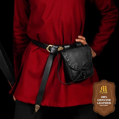 Mythrojan Torba na pasek renesansowa kostium akcesoria LARP torba biodrowa Cosplay portmonetka na monety - czarna