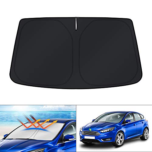 Image of KUST Windshield Sun Shade for Ford Focus 2012-2018 Hatchback Accessories Custom Fit Window Shade Foldable Sun Visor Protector Blocks UV Rays Keep Your Car Cooler