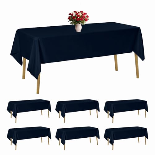 6 Pack Navy Blue Tablecloth 60 x 120 Inch Table Cloth for 8 Foot Rectangle Tables, Wrinkle Resistant Washable Polyester Fabric Table Covers for Party, Wedding,Dining,and Banquet