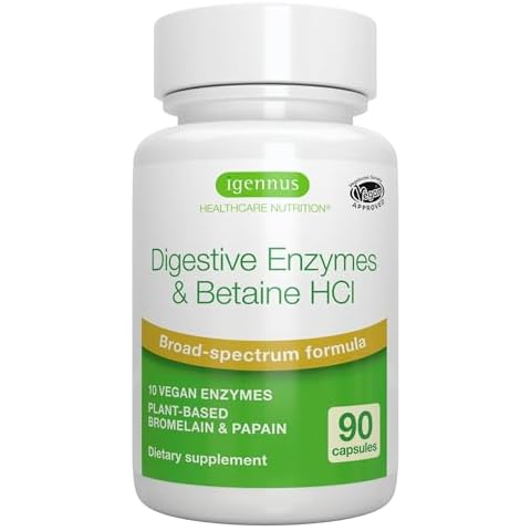 Advanced Digestive Enzymes & Betaine HCl, with Protease, Broad Spectrum, Lipase & Lactase, Plant-Based Vegan Papain & Bromelain, Clean Label, 90 Capsules, by Igennus Cover