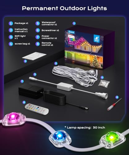 Ecoeve Permanent Outdoor Lights for House, 49ft Christmas RGB+IC Lights - image 7