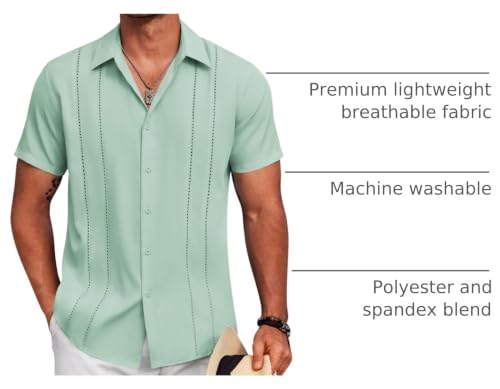 Image of COOFANDY Mens Cuban Guayabera Shirt Short Sleeve Button Down Shirts Summer Beach Vacation Shirts