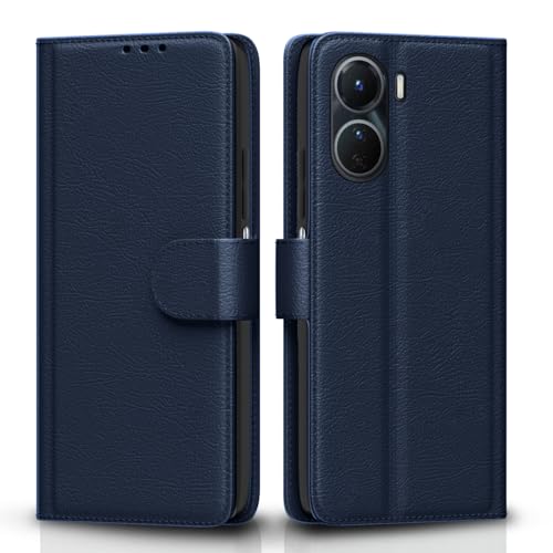 Image of Pikkme Vivo Y16 Flip Case Leather Finish | Inside TPU with Card Pockets | Wallet Stand and Shock Proof | Magnetic Closing | Complete Protection Flip Cover (Blue)