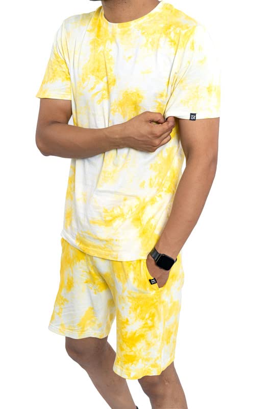 Image of EK RAG' Unisex Tie and dye & Solid Colours Half Sleeves Co - ords Set : Half Sleeve T-Shirt + Shorts Tie dye & Solid Colours For Men & Women