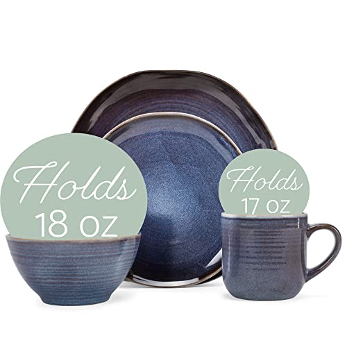 Elanze Designs Reactive Glaze Ceramic Stoneware Dinnerware 16 Piece Set - Service For 4, Purple Ombre Blue #TOP1