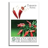 Tabasco Red Hot Chili Pepper Seeds (Capsicum frutescens) β 50+ Non-GMO Heirloom Seeds by Islaβs Garden Seeds, Fiery Compact Variety Producing Red Peppers w Bold Tangy Heat, Hot Sauces, Salsas & Drying