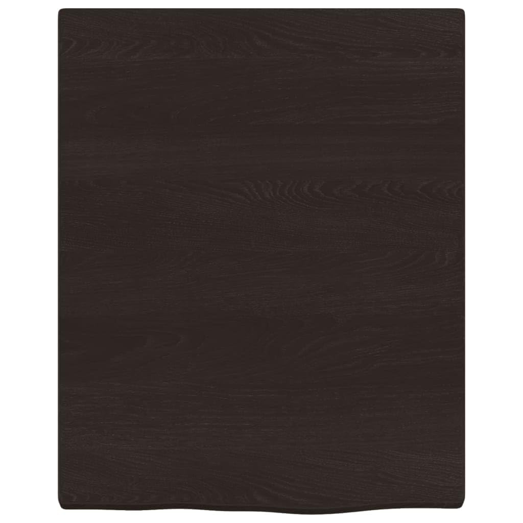 Tapa de tocador marrón oscuro de madera maciza de roble, 40 x 50 x 2 hasta 4 cm, con borde natural para renovación de baño, encimera de cocina y montaje de banco de trabajo