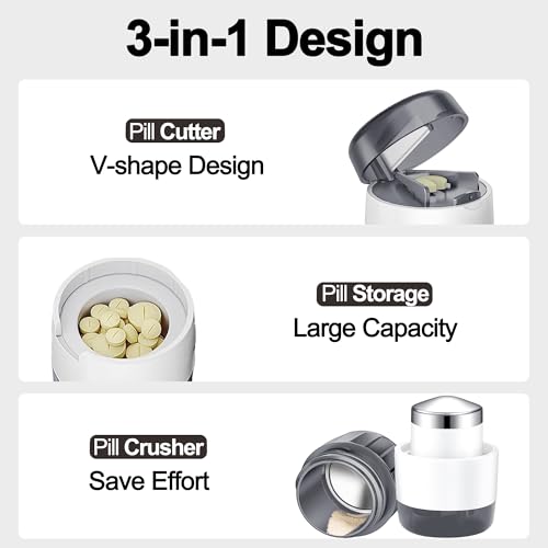 Image of DUBSTAR 3-in-1 Pill Crusher Pill Grinder, Pill Crusher Fine Powder with Brush, Pill Crushers for Elderly with Pill Cutter and Storage, Pill Cutter Splitter for Small or Large Pills (Grey)