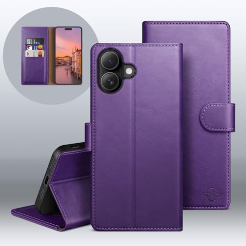 SUANDUCK Wallet Case for iPhone 16 6.1" with RFID-Blocking Credit Card Holder, PU Leather Folio Flip Cover Women Men Protective Phone Case Compatible with Apple 16, Purple by SUANDUCK - Used condition - Image 7