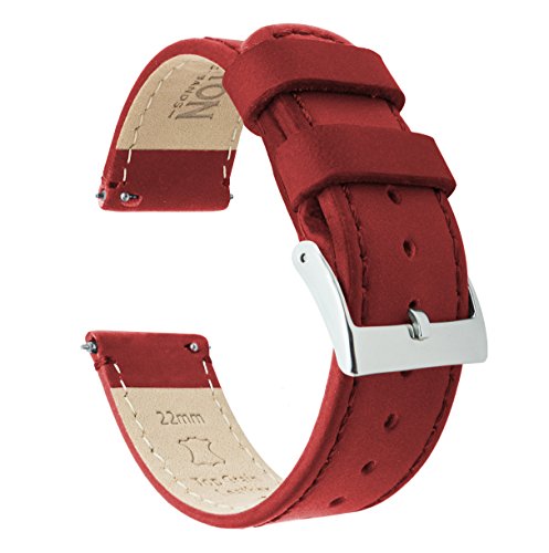 Barton Bracelet de montre en cuir grainé à libération rapide Différentes largeurs disponibles 24mm - Standard Crimson Red Leather & Stitching Cover