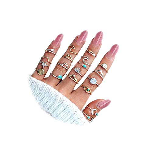 Locrccl 9-19 Pcs Bohemian Knuckle Stacking Rings Retro Stackable Rings Sets Handmade Stackable Rings Outer Banks Jewelry For Women (B) #TOP10