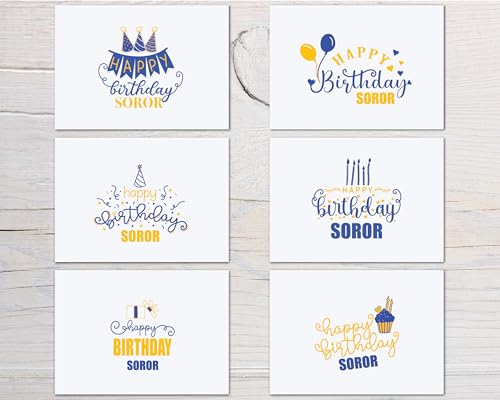 Image of Custom Made Love Birthday Sorority FOLDED Note Card Set, Birthday Women Stationary Notecard Set, Stationery For Sorority Women, Assorted Designs (Blue + Yellow)
