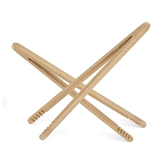 LUTER 2 Piezas Pinzas de Cocina Madera Pinza de Bambu Reutilizables Nonskid Pinzas Tostadas Largas Utensilios de Cocina para Freír Charcutería Tostadora Servir Comida Parrilla Acampar (17.8 cm)