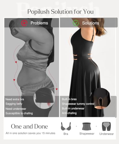 Image of Popilush Corset Midi Dress with Built in Bra, A Line Shapewear Dress | Tea Parties, Daytime Weddings, Garden Events and Semi Formal Occasions