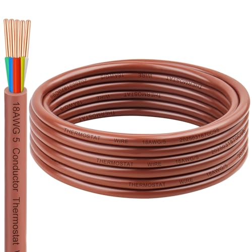 18AWG Thermostat Wire 18/5 Solid Copper 5 Conductor Low Voltage HVAC Cable for Thermostats Alarm Systems Doorbells Multi-Color 10FT