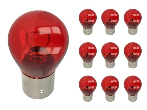 CARALL 10 Pezzi Lampadine Alogene PR21W BAW15S 12V 21W Rosso, Ricambi Lampade 12V Per Auto e Moto