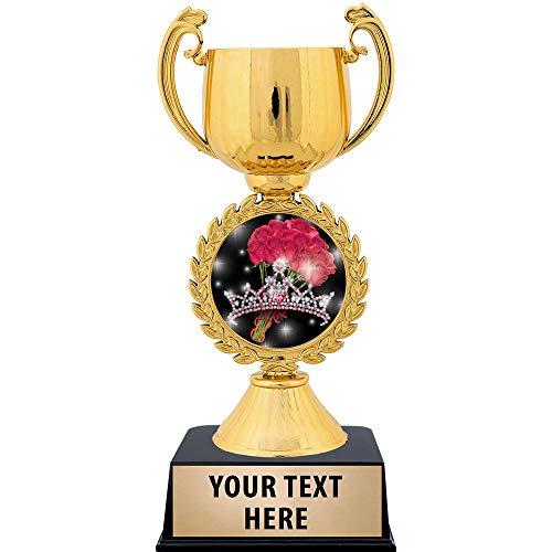Crown Awards Personalized Beauty Trophy, 7.25" Gold Cup Tiara with Roses Beauty Trophies