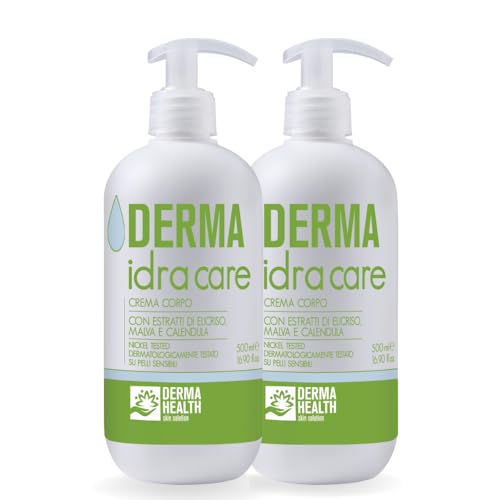 Derma Health Derma Idra Care Feuchtigkeitscreme für den Körper mit leichter Textur, leicht einziehend, weichmachend, schützend, beruhigend, repitelisierend, empfindliche Haut – 500 ml – x2