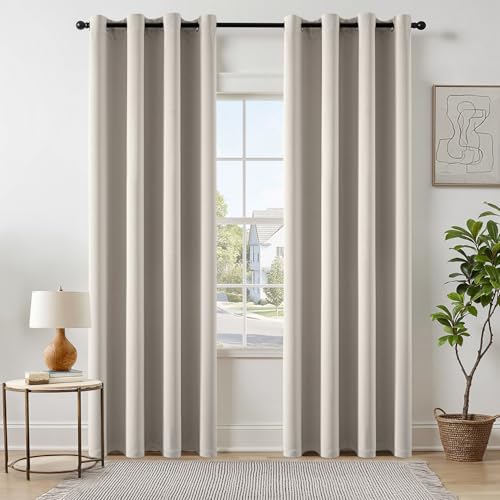 EMEMA Blickdicht Vorhänge mit Ösen 2er Set 140x260cm Naturfarbe Gardinen – Ansicht 1