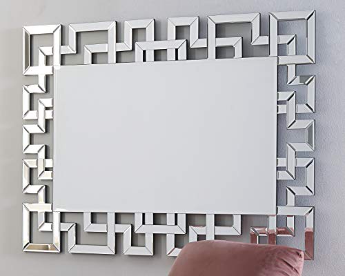 Signature Design By Ashley Jasna Contemporary Rectangular Accent Mirror With Greek Key Design, Silver #TOP1