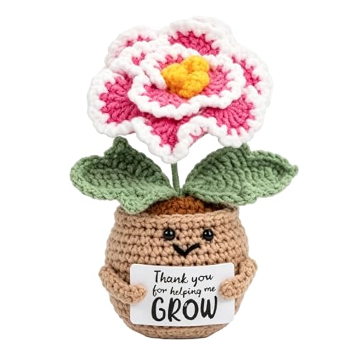 Thank You For Helping Me Grow Teacher Gifts Heartfelt Crochet Peony Present for Teachers Mentors Colleagues Emotional Support Companion for Desk Decor Home Office Car Handmade Appreciation Gift