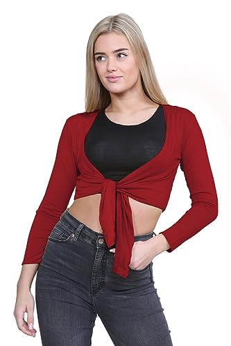 Cárdigan corto granate para mujer talla grande con nudo frontal