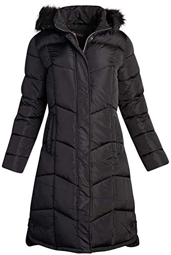Big Chill Women's Winter Coat  Heavyweight, Long Quilted Parka Jacket with Faux-Fur Trim Hood, Size Large, Black