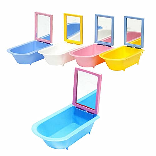 2 Plastic Birds Cage Bath Basins Mirror Small Bird Parrot Bathtubs Parakeet Canary Bird Cage Fun Toys Accessories