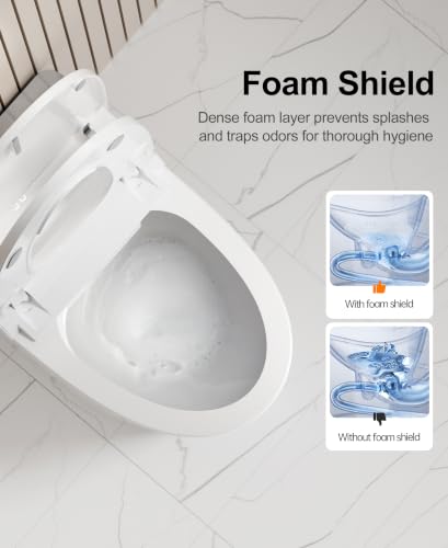 Inodoro inteligente con bidet, tanque integrado, escudo de espuma, asiento extra ancho | altura ADA, asiento calefactable, descarga 1000g MaP, control por voz AI, tapa automática, filtro de agua, descarga en corte de energía, pantalla LED y luz ambiental. miniatura 6