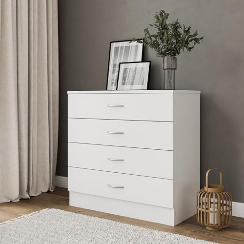 DAKO® Chests of Drawers ESSENTIAL – Modern Bedroom Storage Unit with 4–6 Drawers – White, Grey or Black – Sleek Design for Clothes, Accessories & Daily Use (White, 4-Drawer)