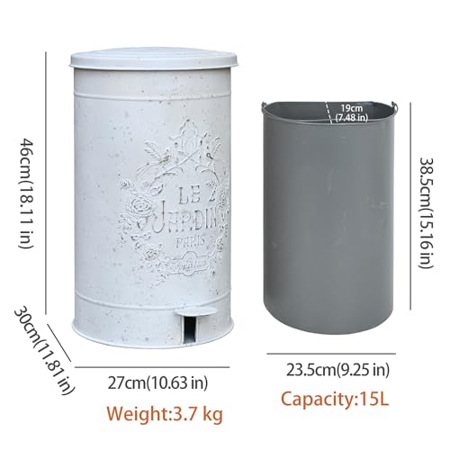 Image of Dog Poop Trash Can with Lid-15L /4Gal,Commercial Outdoor Retro Metal Garbage Can with Foot Pedal,Perfect for Shopping Mall,Office,Pets Park,Backyard